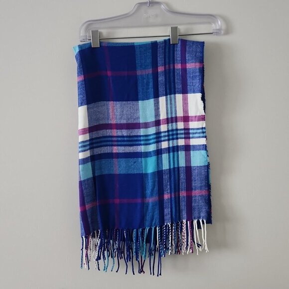 J.CREW | Super soft scarf acrylic plaid blue purple - Picture 2 of 3